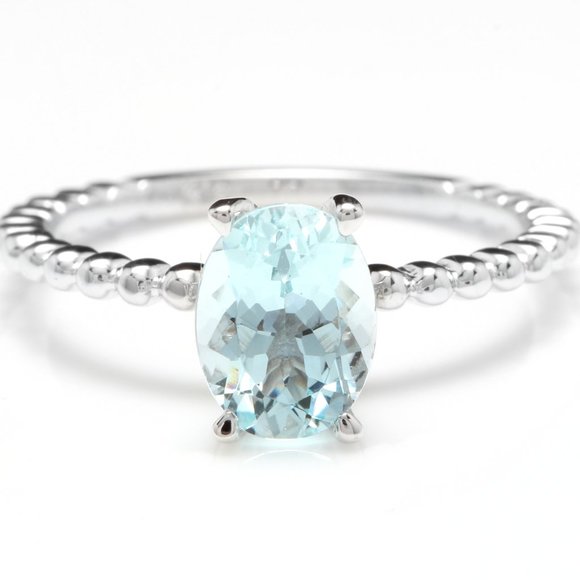 1.00 Ct Aquamarine 14K Solid White Gold Ring